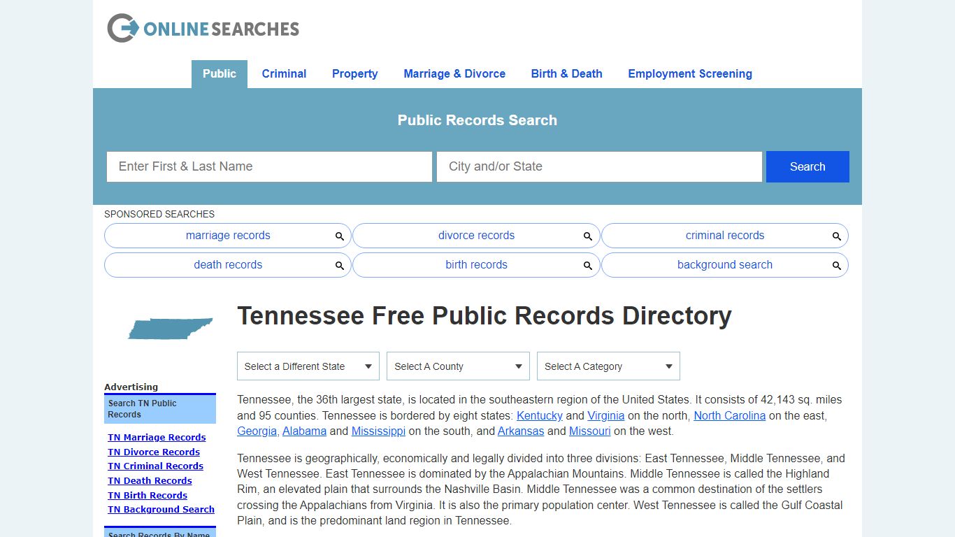 Tennessee Free Public Records Directory - OnlineSearches.com